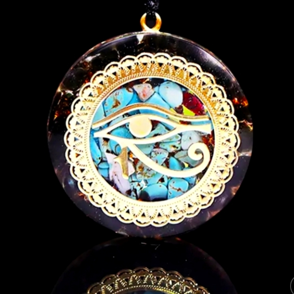 Gold and Turquoise 1pc Orgonite Eye of Horus  Pendant Necklace